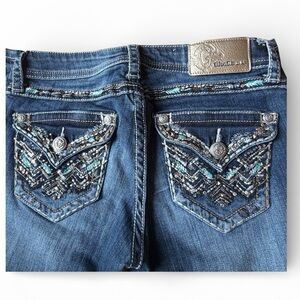 Grace in LA Boot Cut Jeans Embellished Embroidered Beaded Pockets 25